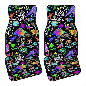 4pcs Y2K Neon Dinosaur Alien Car Floor Mats, Anti-Slip Polyester, Durable Absorbent, Easy to Clean, Suitable for Trucks Vans Suvs