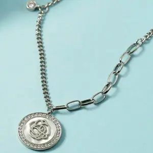 Mother of pearl paper clip .925 sterling silver & gold plated necklace