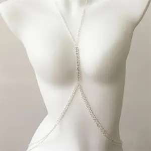 1 elegant Bohemian rhinestone chest chain jewelry - luxurious body accessory for night parties, Valentine's Day gift, suitable for all seasons, sexy, fashionable