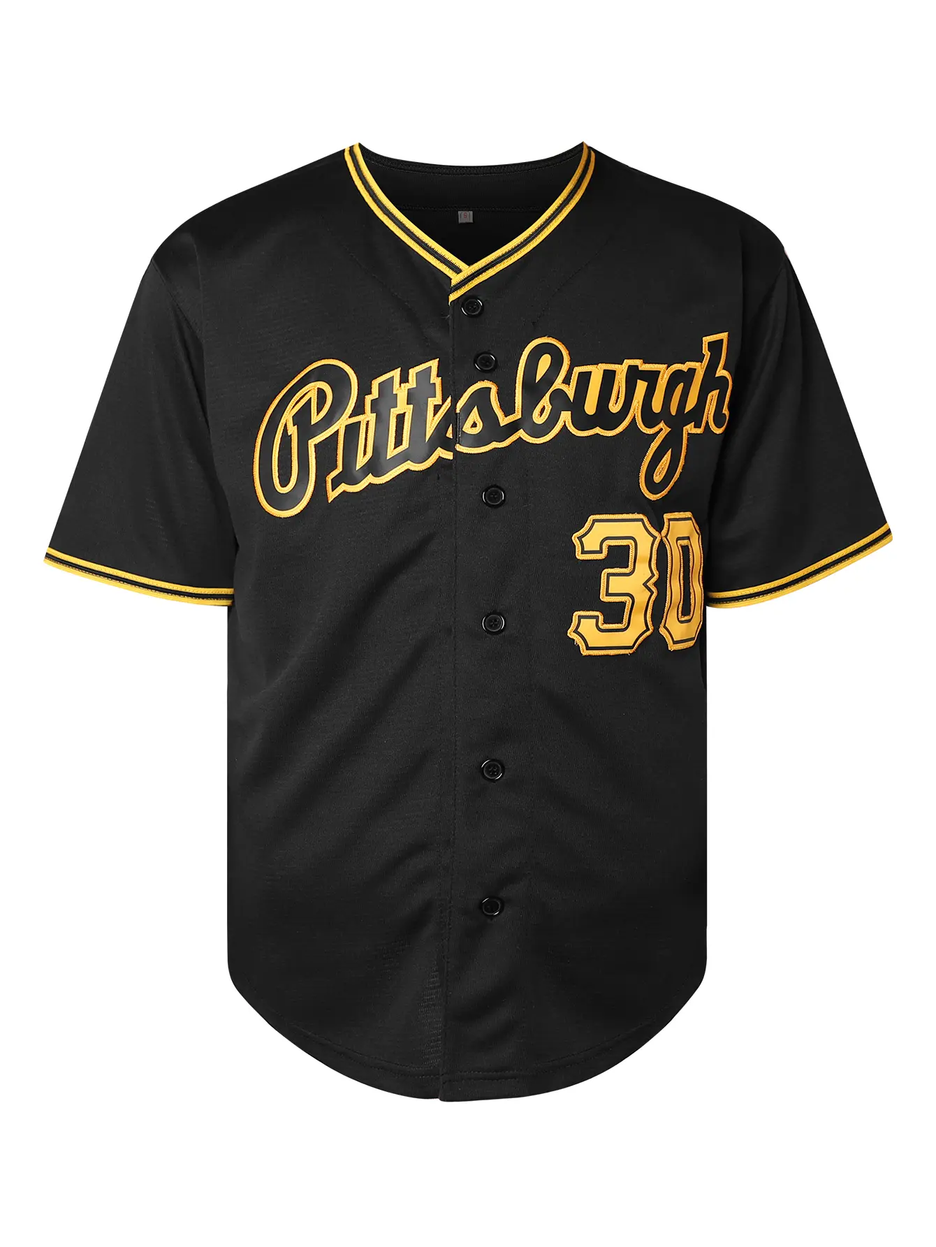 Men's Retro Baseball Jersey #30 - Black & White Stitched Polyester V-Neck Loose Fit Button-Up Shirt for Sports, Casual & Holidays (Sizes S-3XL)