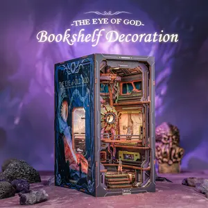 CUTEBEE DIY 3D Book Nook Kit THE EYE OF GOD Sci-Fi Miniature Wooden Bookcase with LED Lights Handmade Creative Toy for Teens and Adults Holiday Christmas Black Friday Gift Dust-Proof Home Decor Building Blocks Model