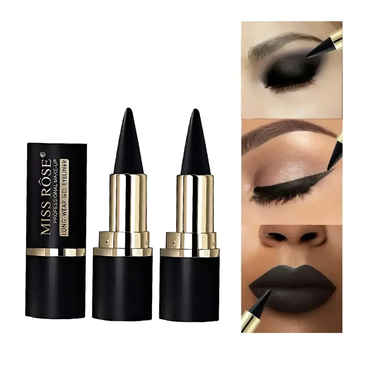 2pcs Black Multifunctional Matte Eyeshadow Pencil Cosmetic Smudgeproof  Lipliner Easy To Apply Smooth Creamy Formula Eyeliner Pens Makeup Flawless Lipstick eyeliner Brush eyeliner