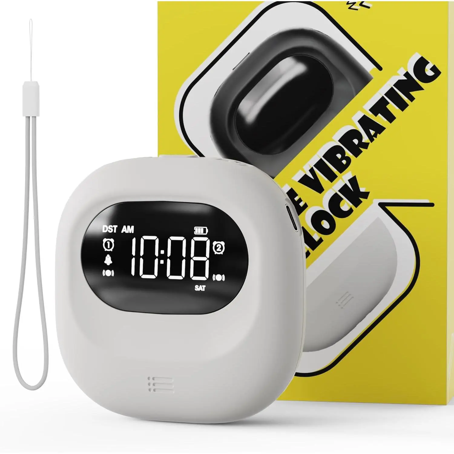 Modern Rechargeable Vibrating Alarm Clock for Heavy Sleepers - Adjustable Synthetic Bed Shaker Under Pillow, Loud Dual Alarms, Portable Digital Clock with DST for Hearing Impaired Travel Bedrooms