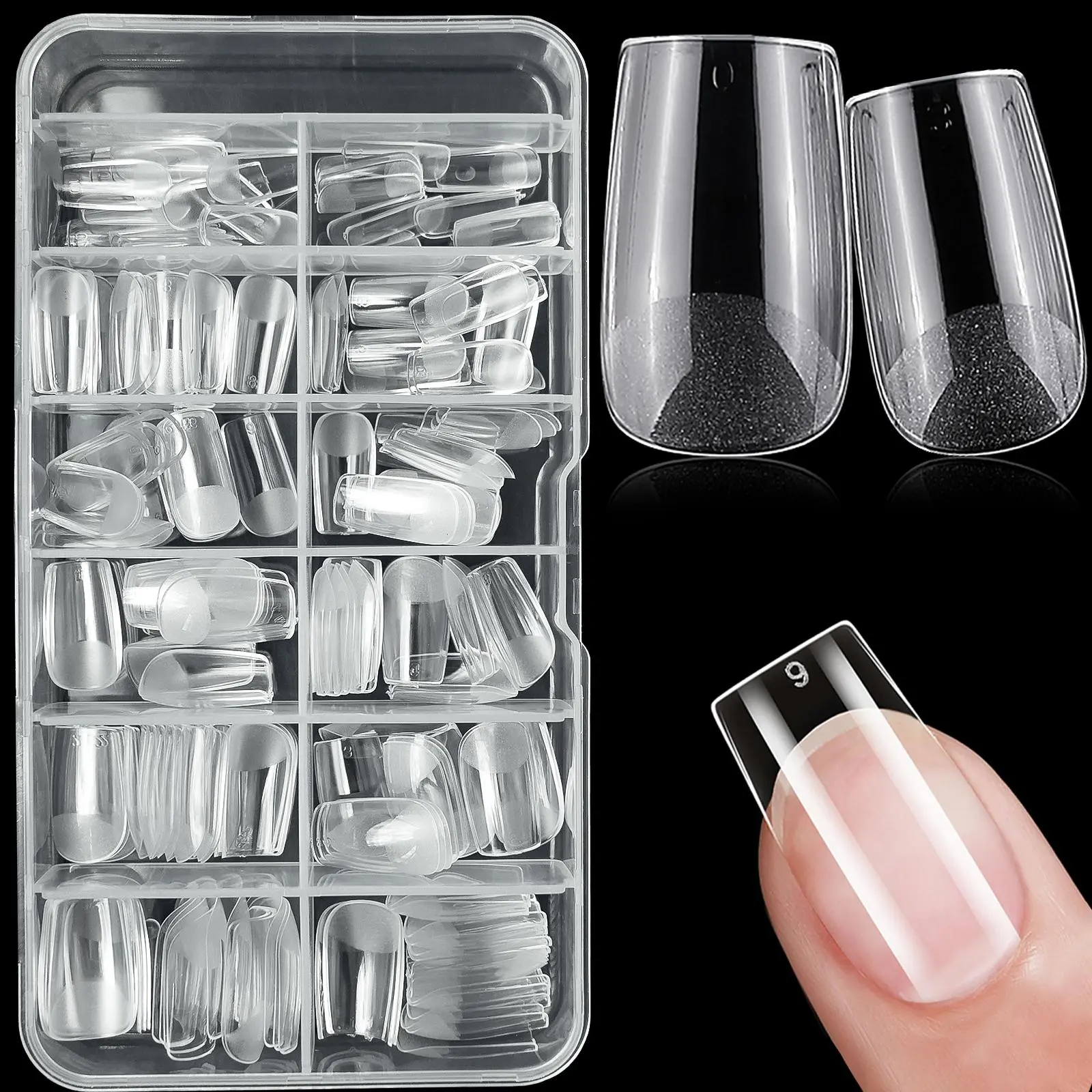 Square Transparent Nails, 240pcs/box Medium Length Manicure, Full Coverage Fake Nail Extension Kit, Artificial Gel Nails, Acrylic Nails, Fake Nails Extension Acrylic Nail Extensions, Stylish Acrylic Nails