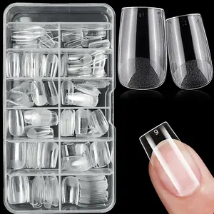 Square Transparent Nails, 240pcs/box Medium Length Manicure, Full Coverage Fake Nail Extension Kit, Artificial Gel Nails, Acrylic Nails, Fake Nails Extension Acrylic Nail Extensions, Stylish Acrylic Nails