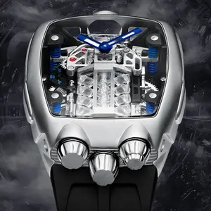 Pindu Men's Luxury Fashion Automatic Mechanical Watch with Steel Case Dial Silhouette 22mm Leather Rubber Band Diver Feature