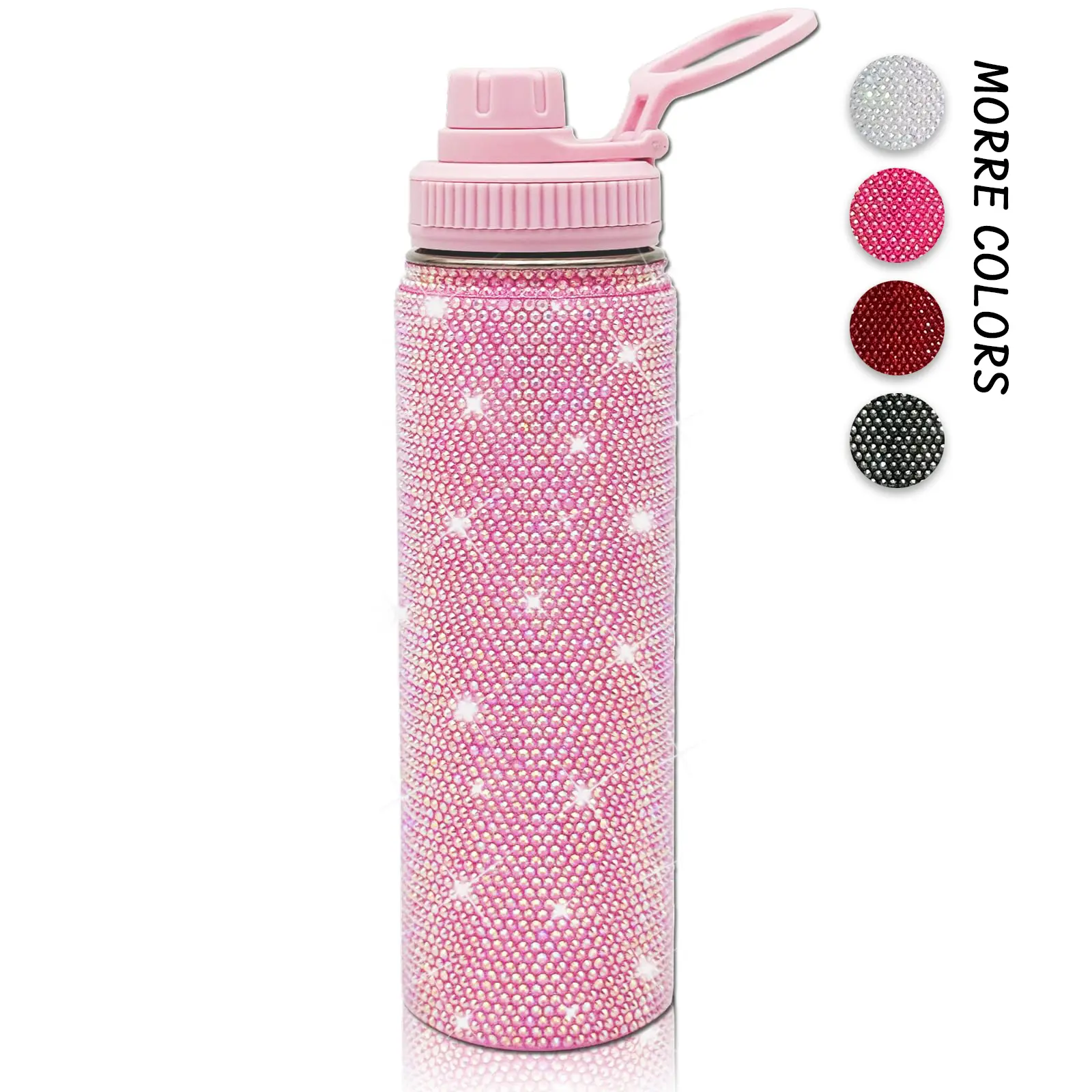 24oz Stainless Steel Bling Crystal Water Bottle Space Cup Rhinestone Vacuum Insulated Bottle with Spout Lid Reusable Double-Wall Glitter Sport Bottle Gift For Men and Women