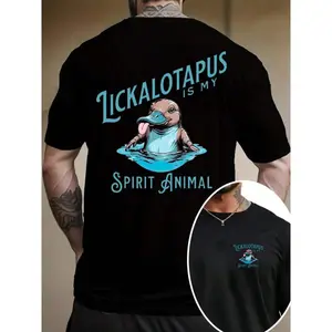 Men's Cartoon  Print Round Neck Tee, Regular Fit Casual Short Sleeve T-shirt, Men's Summer Top for Daily Wear, Tropical