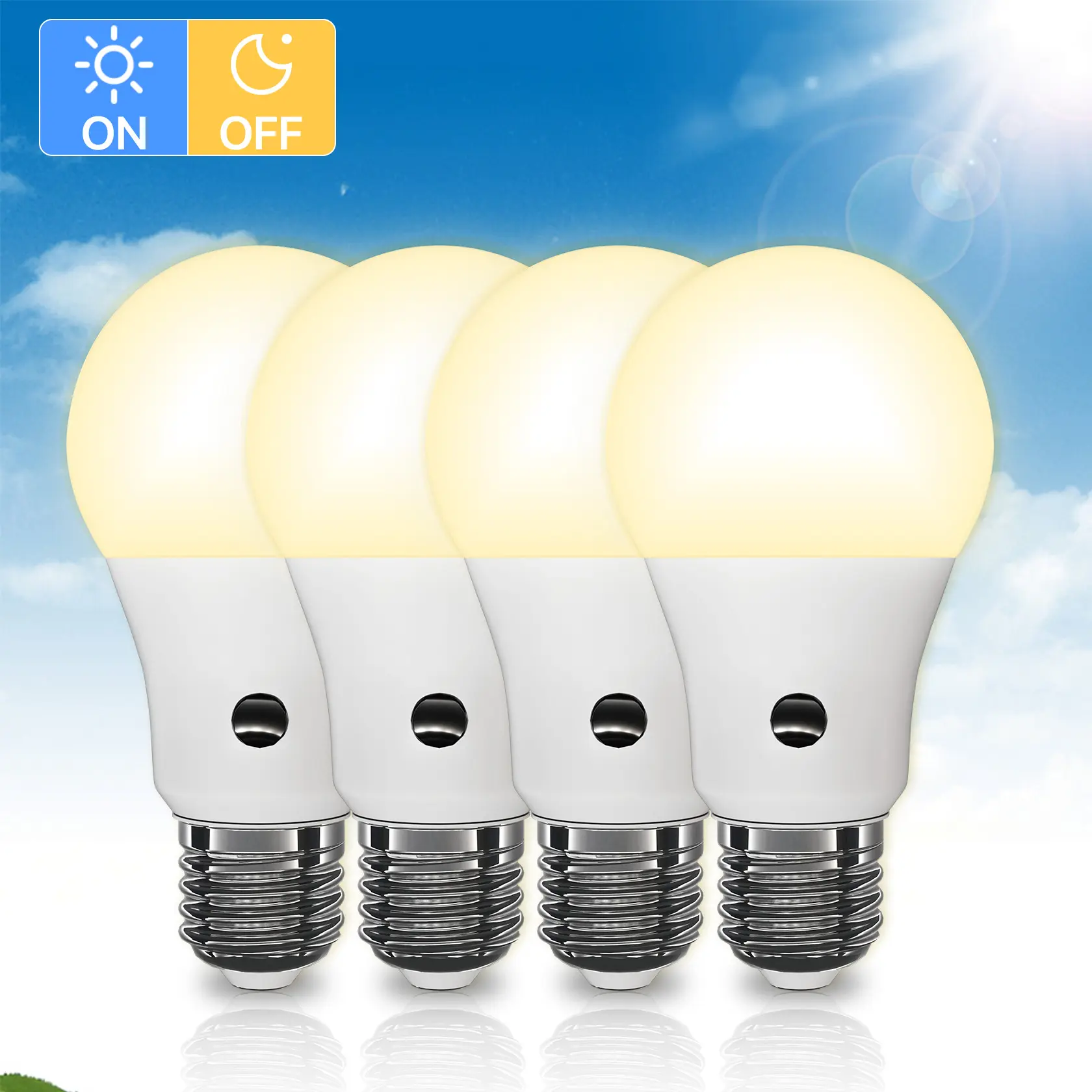 Solar Light,Dusk to Dawn Automatic Light Bulbs,Dusk to Dawn A19 9W LED Outdoor Light Bulb for Outside 60 Watt,Auto On/Off Lightbulb E26 Base Non-dimmable,2/4 Pack