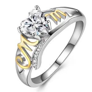 MOM Mother Rings Anniversary Day Gift Two-tone Design Love Cubic Zircon Wedding Rings Exquisite Fashion Jewelry for Women
