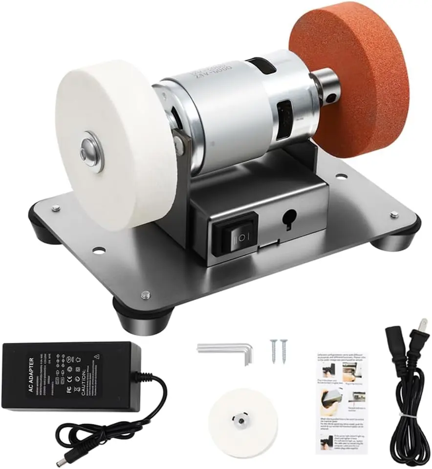 Benchtop Sander 96W Variable Speed Electric Mini Grinder, 7-Level 6000RPM Brushless Motor with 2 Grinding Wheels, Stainless Steel Table Grinder for Sharpening Knives, Drills, Metal Deburring, Rust Removal & DIY Handcraft