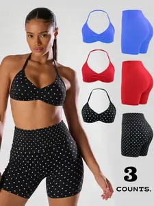 Women's Sporty 3-Piece Set, Sexy Comfortable Halter Sports Bra, High-Waisted Butt-Lifting Shorts, Yoga Fitness Running