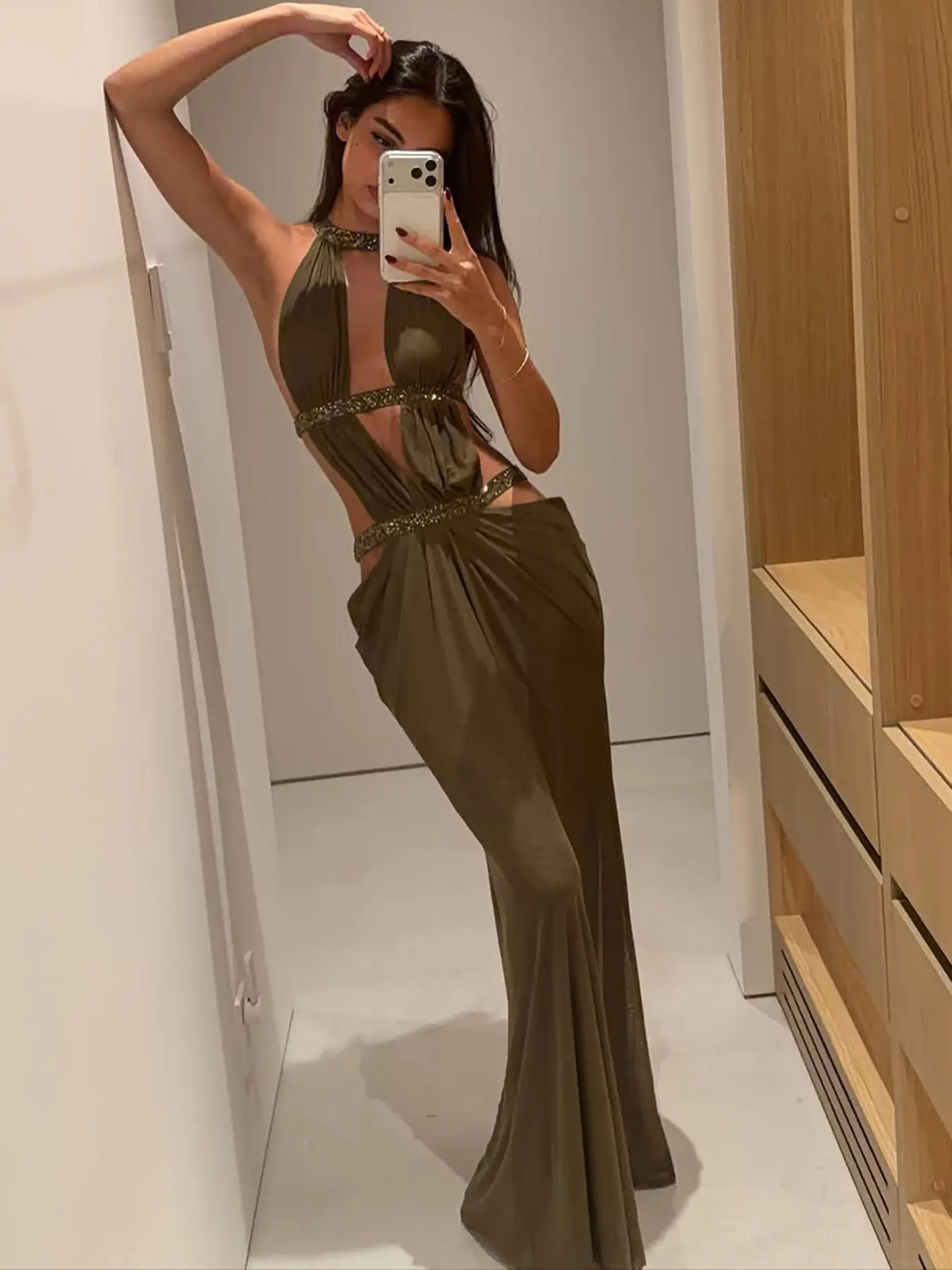 Women's Sexy Backless Contrast Sequin Sleeveless Maxi Dress, Elegant Evening Gown, Formal Bodycon Mermaid Dress for Wedding, Parties and Vacation, Beach Sundress for Summer