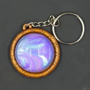 Wooden Keyring with 30mm Handpainted Glass Cabochon