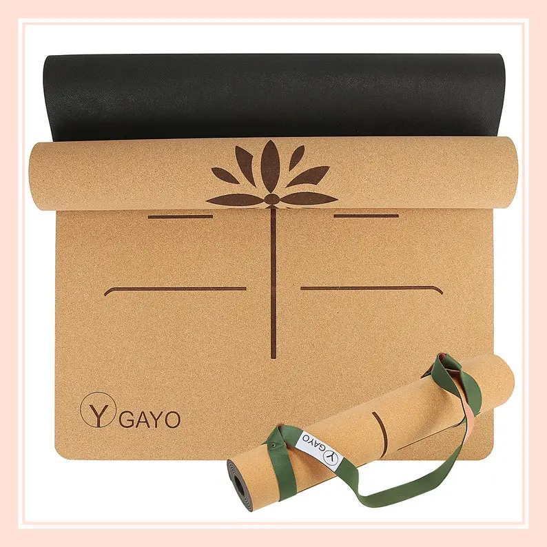Cork Yoga Mat: Eco-Friendly, Alignment Lines & Carry Strap