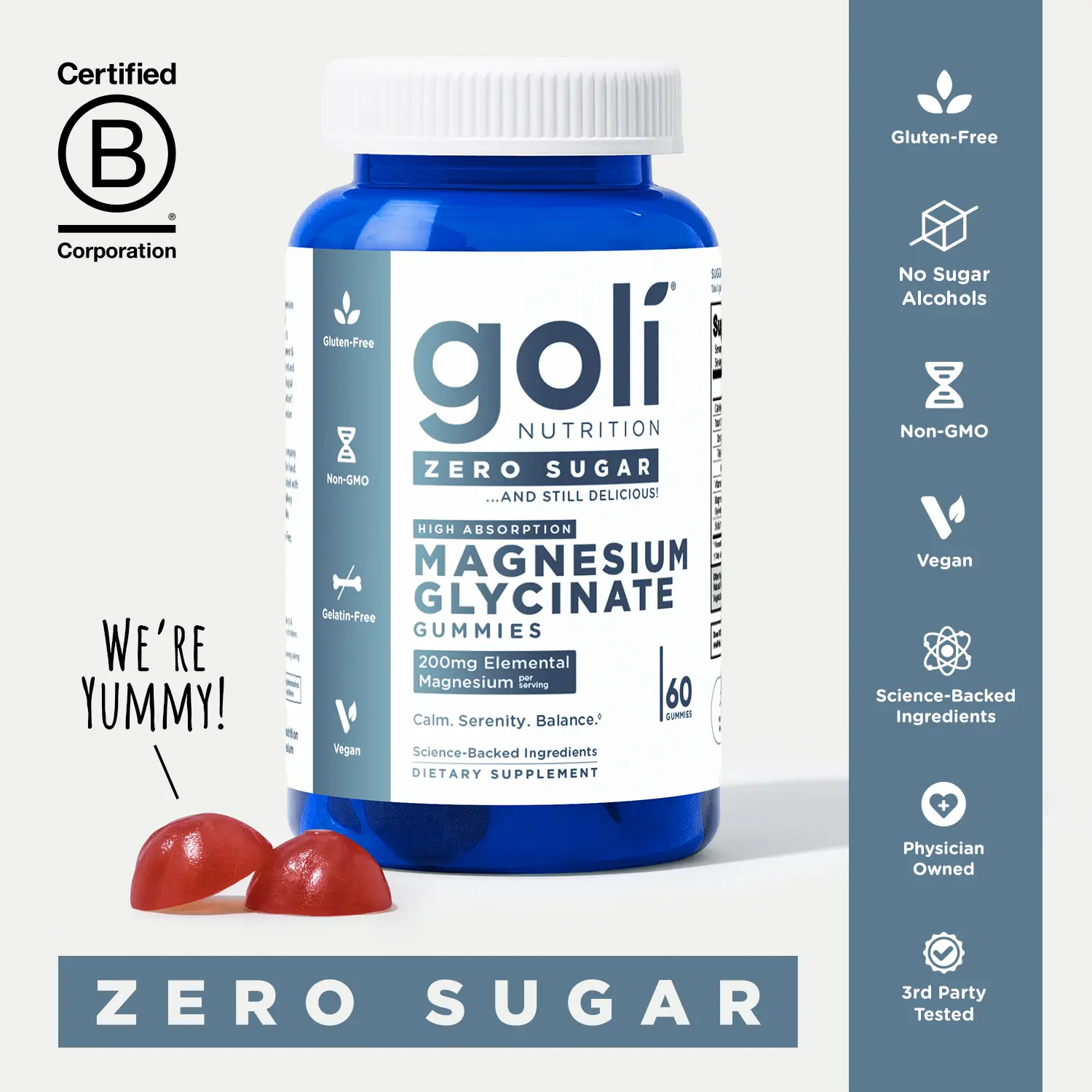 1 Bottles of Zero Sugar Magnesium Glycinate Gummies. Keto-Friendly, No Artificial Sweeteners, No Sugar Alcohols, Vegan, Plant Based, Non-GMO, Gluten-Free & Gelatin Free.