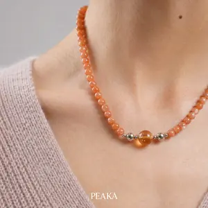 Peaka Sunstone Necklace and Citrine Charm Pendant Set for Women, Magnetic Clasp Jewelry