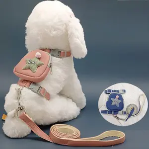 Pet Dog Leash Backpack with Chest Strap Adjustable Harness & Travel Bag for Dogs and Cats Outdoor Snacks Carrier Durable Nylon Material Breathable Lightweight All-Season Use