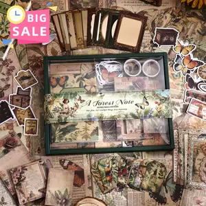 Vintage Scrapbook Kit，201pcs/set Retro Scrapbooking Stickers& Washi Tape&Paper Set,DIY Decorative Sticker for Scrapbooking &Journal Making  Journal Supplies with A6 Grid Notebook for DIY Handmade Gifts for Women and Men