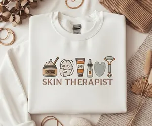 Embroidered Skin Therapist Sweatshirt Custom Esthetician Crewneck with Skincare Icon Perfect Gift for Licensed Beautician Spa Professional
