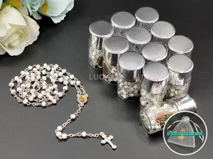 US LUOKASI 4/12pcs Baptism Favors White Beads Rosary in Silver Cap Glass Jar Perfect for DIY Baptism Favors Holy Communions Recuerdos De Bautizo Quinceanera Christening Primera Communion Gifts Wedding Baby Shower Souvenirs