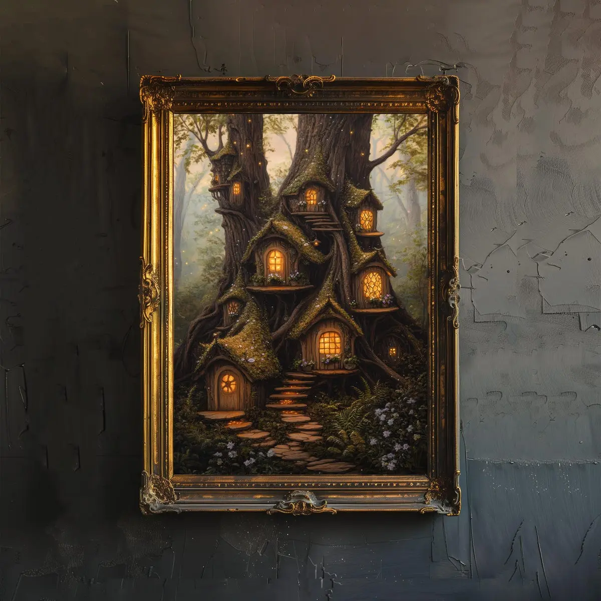 Fairy House Cottagecore Poster – Enchanted Woodland Wall Art, Vintage Nature Print, Whimsical Home Décor for Living Room, Bedroom, Unframe