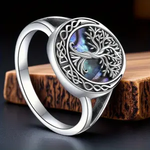 Tree of Life & Celtic Knot Shell Memorial Ring - Family Tree Jewelry for Men & Women, Thanksgiving & Day of the Dead Gift, Cremation Remembrance Piece