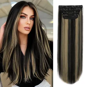 Clip in Synthetic Hair Extensions, 20 Inch 4PCS Thick Hairpieces Fiber Double Weft Hair, Straight and Wavy Clip in Hair Extensions, Easy to Wear for Women Girls Daily Use Event Party Use