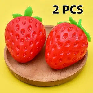 2-Piece Large Strawberry Squeeze Toy Set, Slow Bounce Fruit Venting Toy, Fun Sensory Relief Toy, Home Decor Interactive Prize, Christmas Gift