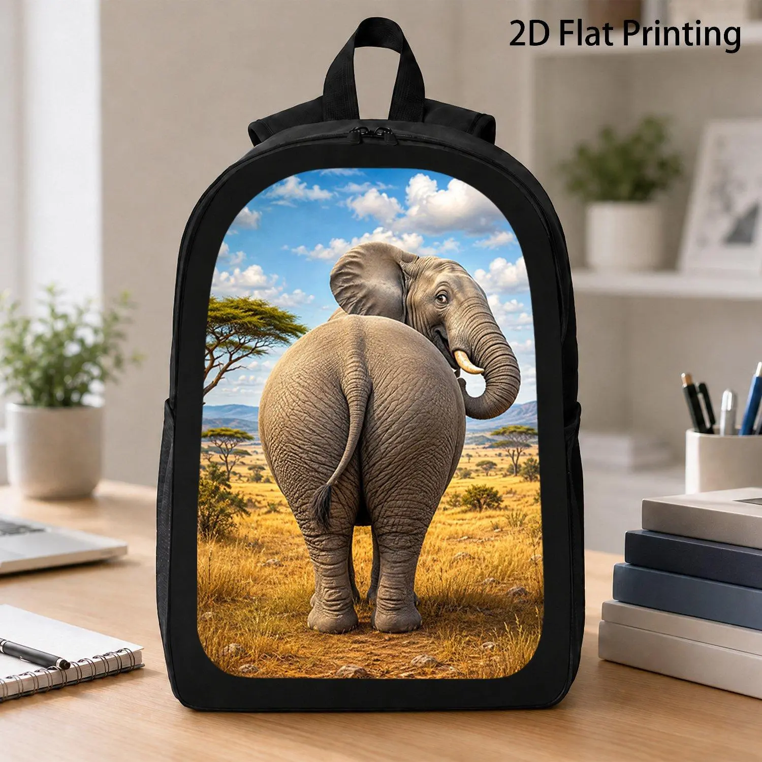 17 inch Backpack 1pc African Elephant Big Butt Savannah Pattern Wildlife Enthusiast Bag Spacious Durable 17 inch Rucksack for Travel Hiking and Business Use
