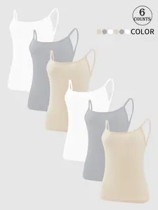 6pcs backless sheer camisole top, no pads, slip-free design, perfect for gym and running