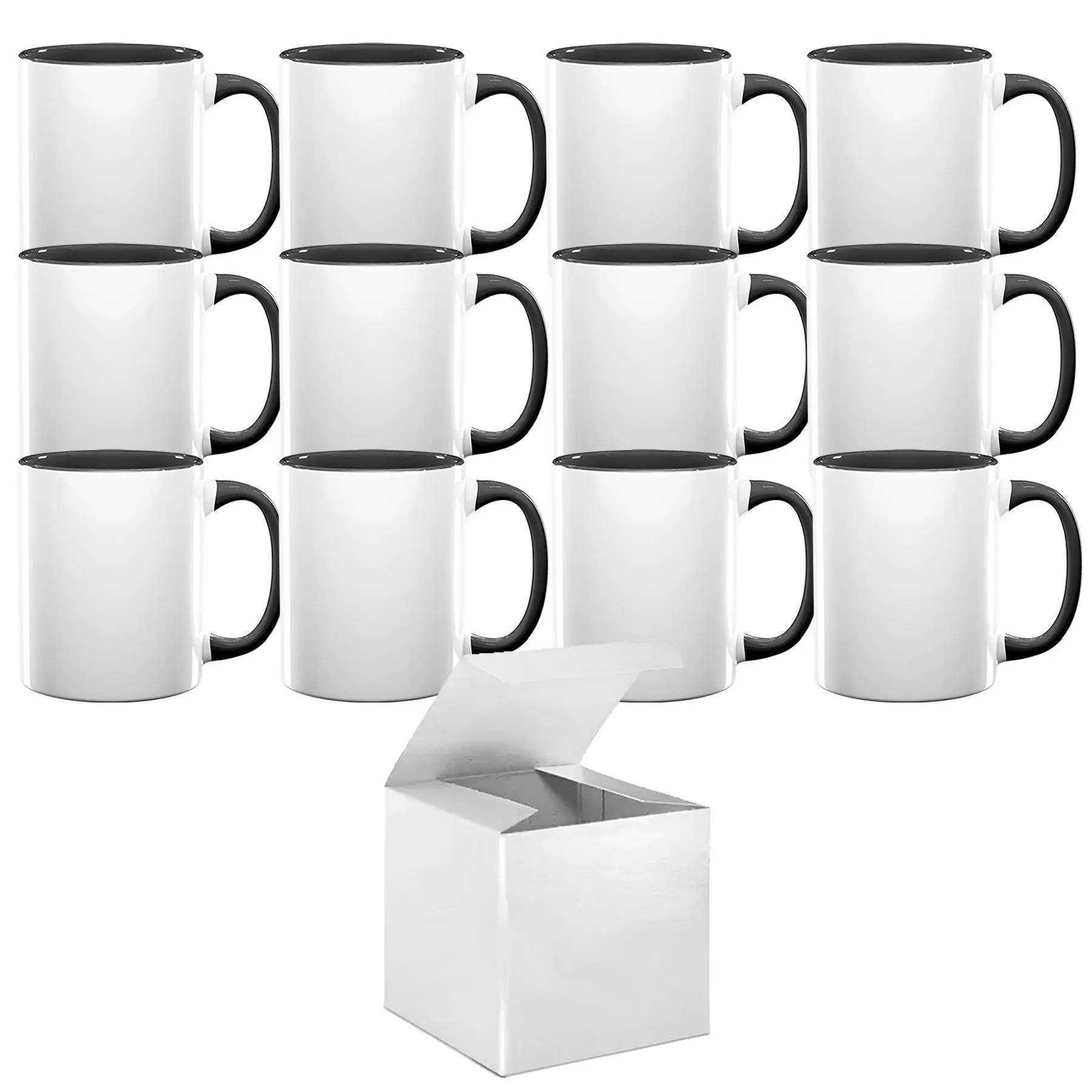 12-Pack 15oz El Grande Black Inside & Handle Sublimation Mugs with White Boxes