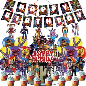 FNAF Toys Bear's Five Nights After Palace Birthday Decoration Full Set Horror Cute Doll Pull Flag + Balloon + Cake Topper Party Supplies