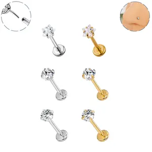 Oufer 20G Titanium Push Pin Flat Back Nose Stud Non Tarnish Nose Jewelry