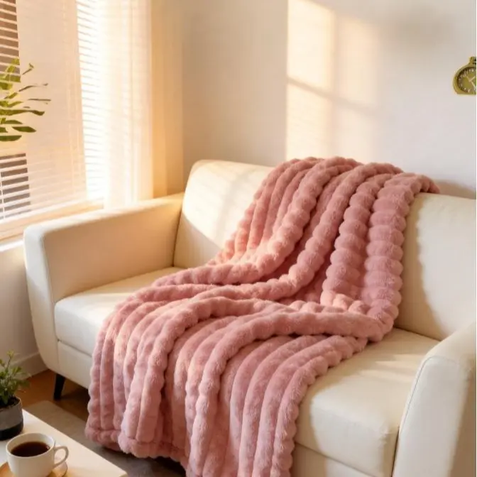 Cove Loom Soft Faux Fur Throw Blanket, Plush Fluffy Couch and Bed Blanket with Textured Detail