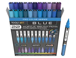 22 Flexible Brush Tip Acrylic Paint Pens Markers Set 1-7mm (BLUE)