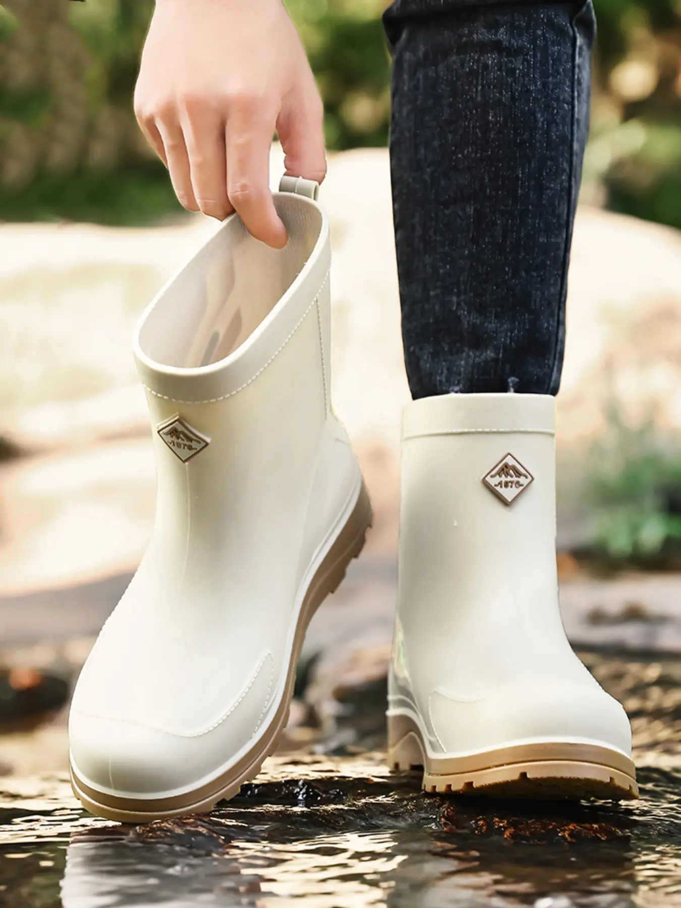 Men's Mid-Calf Fleece Lined Rain Boots, Fall Winter Rubber Shoes, Anti-Slip Warm Waterproof, Comfortable Water Shoes, All Seasons