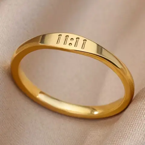 Minimalist Golden Stainless Steel Number Ring 11:11 Ring for Women Men, Versatile Punk Style Statement Jewelry Gifts, Non Tarnish Jewelry, Trendy Jewellery Accessories, No Tarnishing