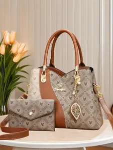 Women's Fashionable Letter Pattern Handbag & Wallet, Casual Versatile Shoulder Bag & Wallet with Charm, Trendy High-quality Daily Commuting Bag Set