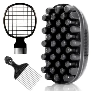 4-in-1 Freeform Styling Kit for Black Hair, Upgraded Silicone Twist Brush with Stainless Steel Metal Fist Pick & Mesh Comb, Professional Afro Hair Care Set for Coils and Twists Curling Comb