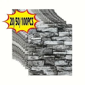3D Wall Tile Stickers, Self-Adhesive Waterproof Foam Tiles, Available in 20/50/100 Pieces, Thickness 3mm, Brick Design