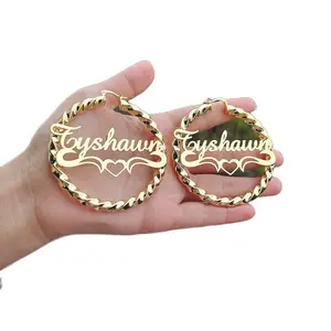 Custom Nameplate Twist Hoop Earrings - Customizable Design with Unique Twist Feature