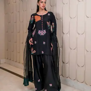 Farsi salwar suit heavy silk fabric with beautiful embroidery work kurta and pant Salwarkameez