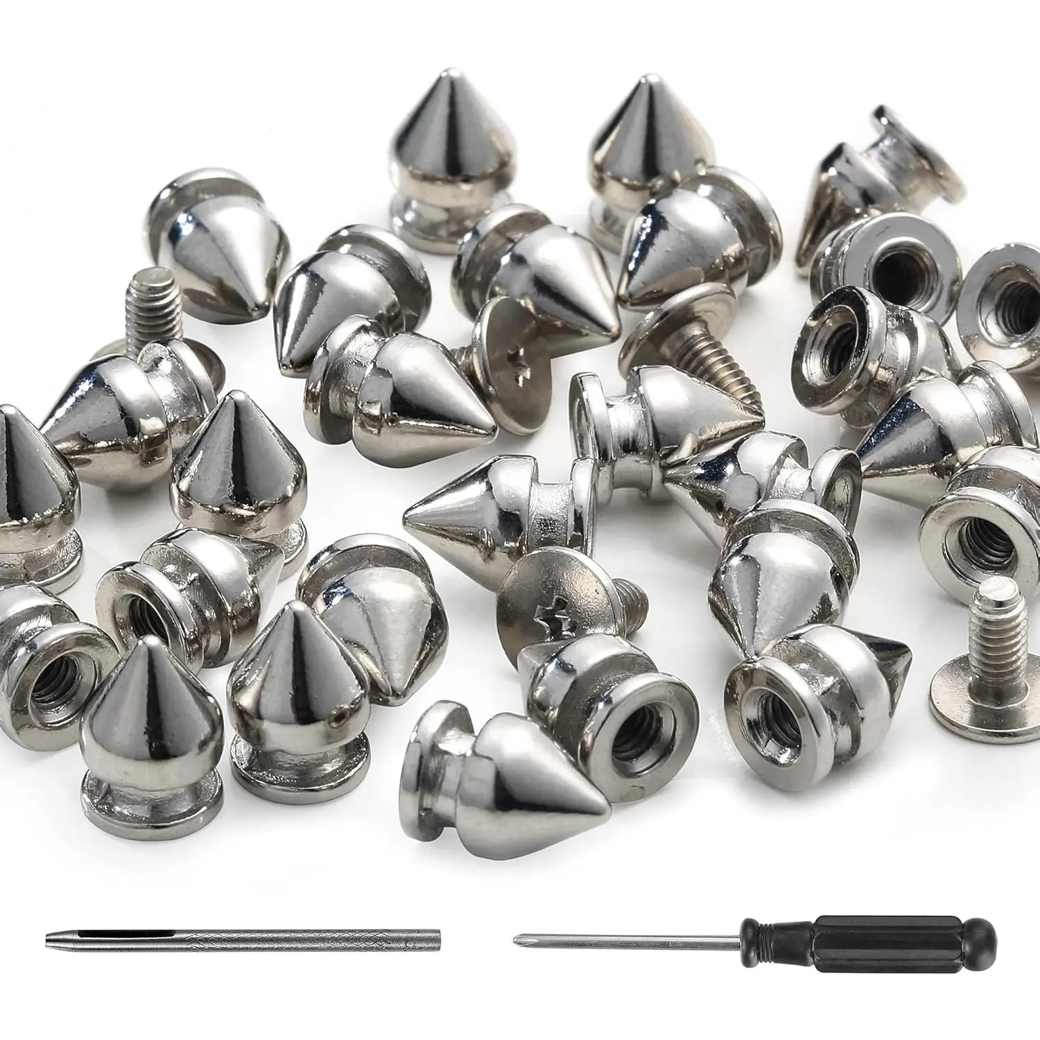 100 Sets Spikes and Studs 9.5MM Spikes for Clothing Metal Studs Rivets for Leather Punk Spikes Rivets Screw Back Studs and Spikes for Clothing Shoes Belts Bags Hats 3/8 Inch (Silver)