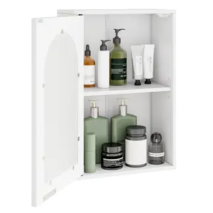 COSTWAY - Bathroom Wall Cabinet with Tempered Glass Door and Adjustable Shelf-White