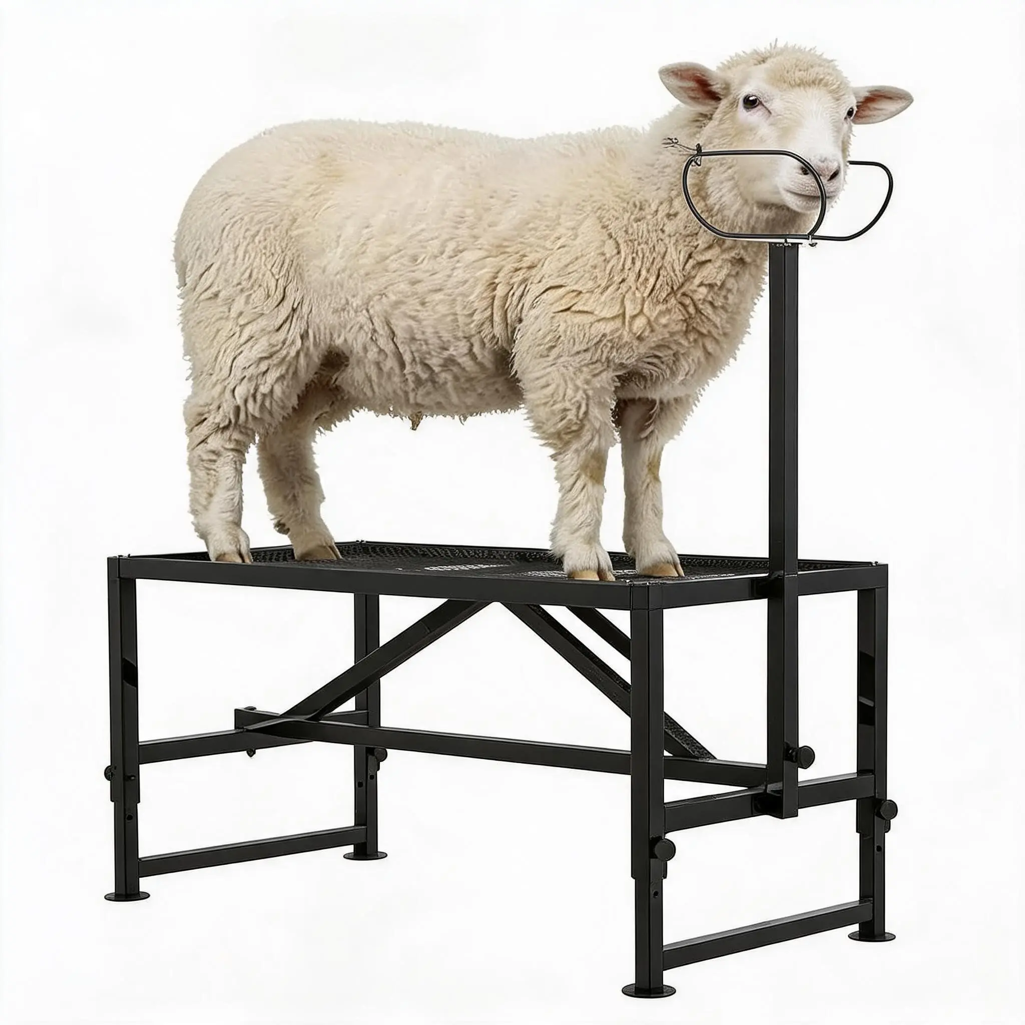 Heavy-Duty Goat Milking Stand Outdoor Furniture - Sturdy Frame, 47x23in Platform, Headpiece & Nose Loop, 21-33in Adjustable Height, 500lbs Capacity for Sheep, Black Trimming Use