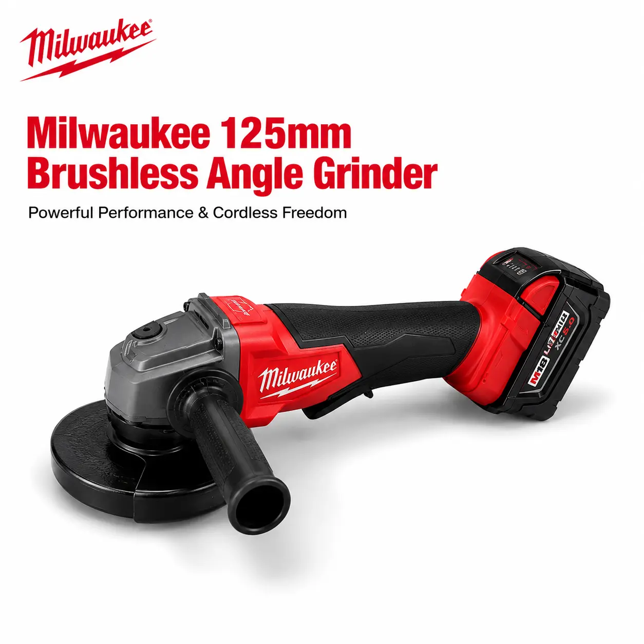 Milwaukee M18 125mm Brushless Cordless Angle Grinder Power Tool 9500RPM 5 Inch Disc M10/M14 Spindle For Metal Cutting Grinding Polishing Rust Removal Stone Masonry Work With Battery And  Charger Kit, Angle Grinding Machine, Power Angle Grinders