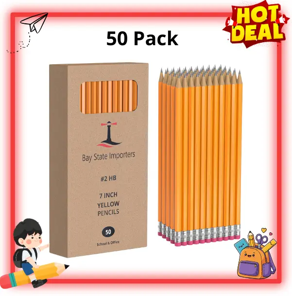 50 Pack No. 2 HB Pencils, Pre-Sharpened Wooden Pencils with Erasers, Back to School Supplies for Students, Teachers & Classroom
