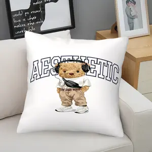 Retro Preppy Style Cute Teddy Bear Throw Pillow with Insert, Decorative Cushion for Couch, Sofa, Bedroom & Dorm, Trendy Decor for Teens & Boys