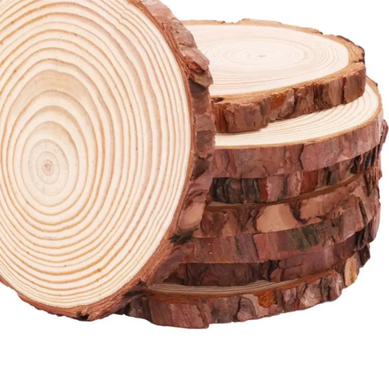 10-Pack Pine Wood Log Slices, Rustic Wooden Craft Pieces for Wedding Centerpieces, Party Displays and Country-Style Home Decor, Natural-Look Bases for Handmade Decorative Arrangements